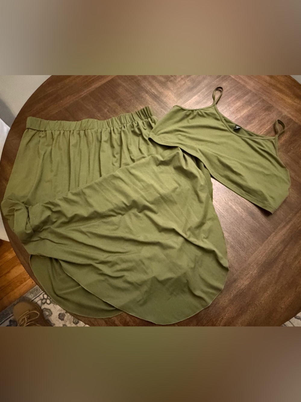 SHEIN Olive Green Maxi Skirt - Flowy Elastic Waist and matching crop top